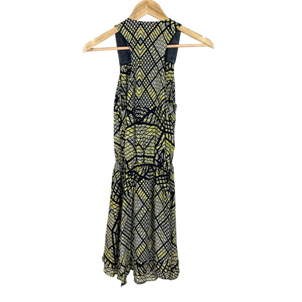 PARKER KATE MATRIX PRINT SILK LEATHER FAUX WRAP DRESS - Picture 6 of 8